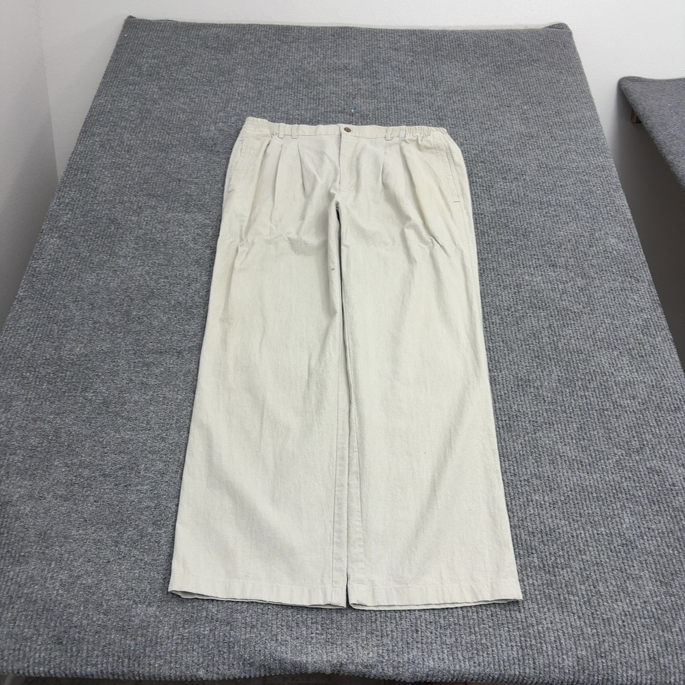 Pine Grove Pants Mens 40 Beige Linen Cotton Pleated Elastic Waist Casual Classic